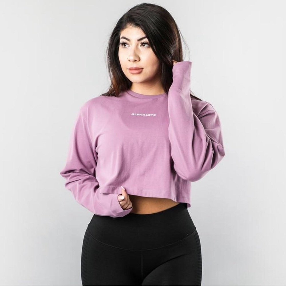 Alphalete Womens Size Small Lavender Purple Long Sleeve Cropped Top Athletic